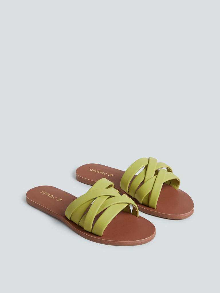 LUNA BLU Green Multi-Strap Slides